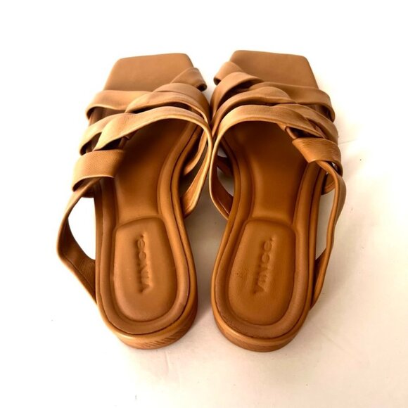 Vince Sandal Slide Zayna Black Leather Flat Square Strappy Slip On - Picture 5 of 8